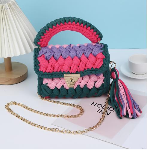 HyunA same style finished hand-woven cloth bag women's crossbody bag chain