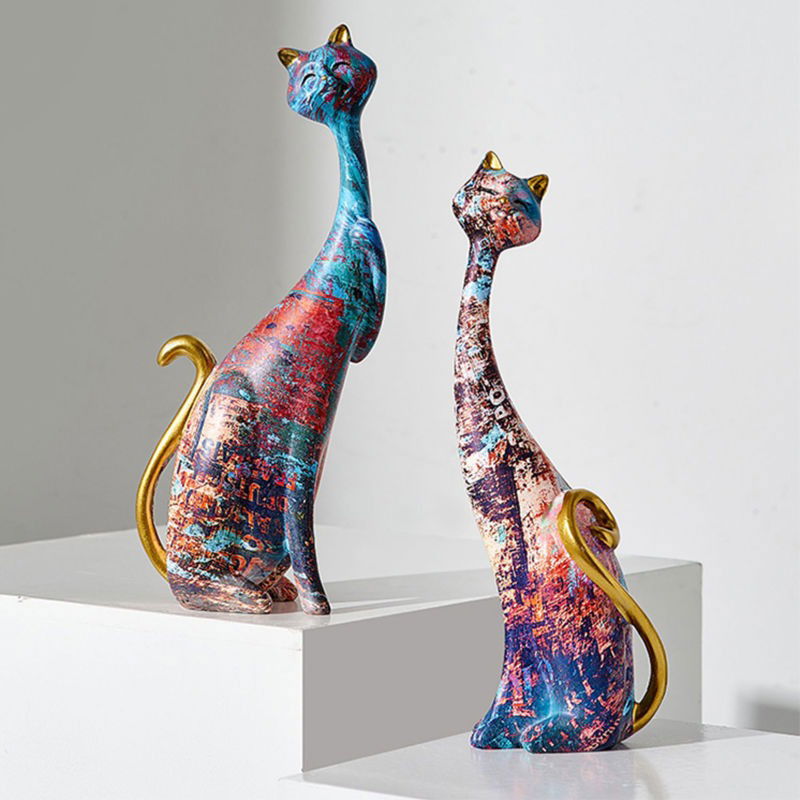 1Pcs European style oil painting couple cat animal ornaments, living room TV cabinet, foyer wine cabinet decoration, resin crafts - DigiVirt