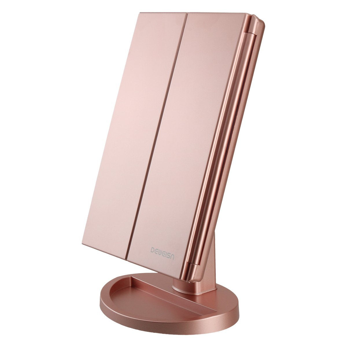 deweisn Dresser Mount Tri-Fold Lighted Vanity Mirror with 21 LED Lights, Touch Screen and 3X/2X/1X Magnification, Two Power Supply Modes Make Up Mirror,Travel Mirror - DigiVirt