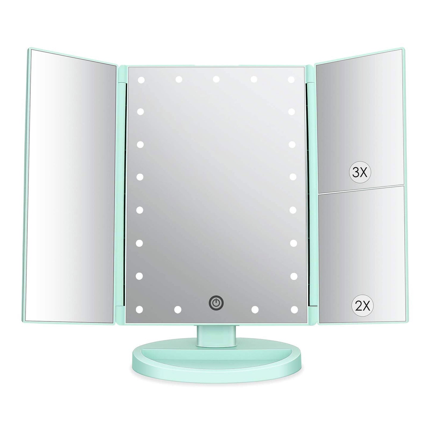 deweisn Dresser Mount Tri-Fold Lighted Vanity Mirror with 21 LED Lights, Touch Screen and 3X/2X/1X Magnification, Two Power Supply Modes Make Up Mirror,Travel Mirror - DigiVirt