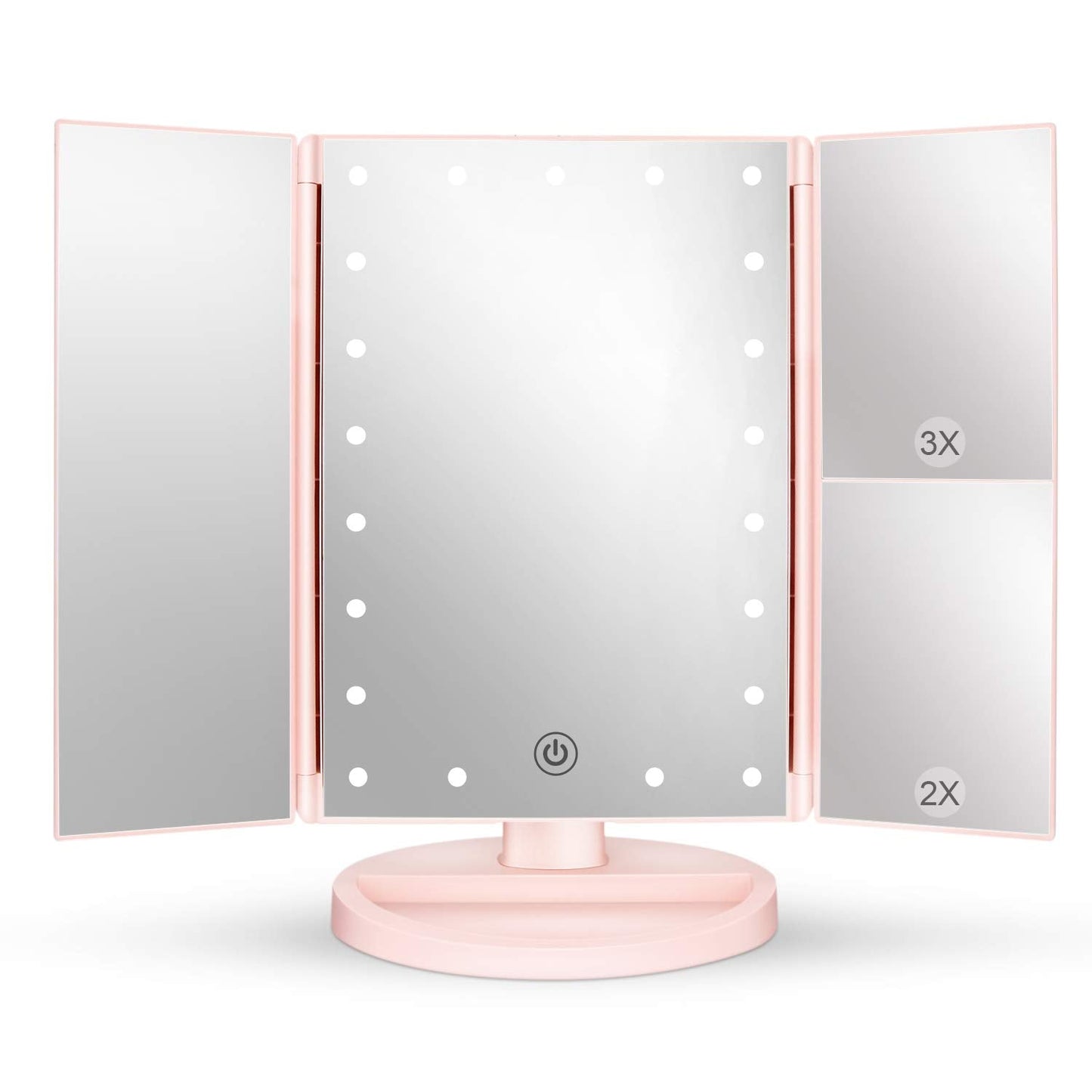 deweisn Dresser Mount Tri-Fold Lighted Vanity Mirror with 21 LED Lights, Touch Screen and 3X/2X/1X Magnification, Two Power Supply Modes Make Up Mirror,Travel Mirror - DigiVirt