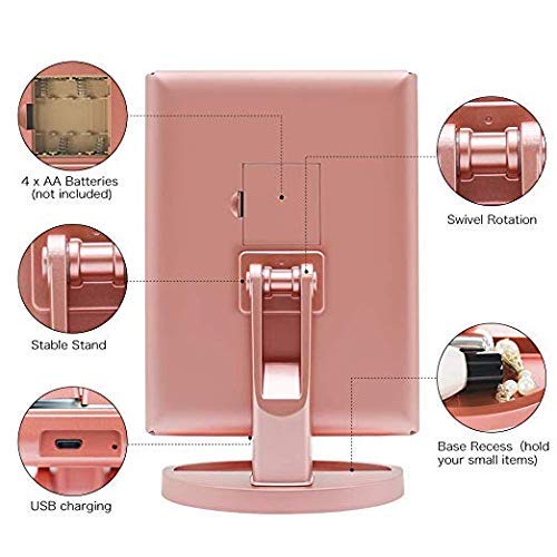 deweisn Dresser Mount Tri-Fold Lighted Vanity Mirror with 21 LED Lights, Touch Screen and 3X/2X/1X Magnification, Two Power Supply Modes Make Up Mirror,Travel Mirror - DigiVirt