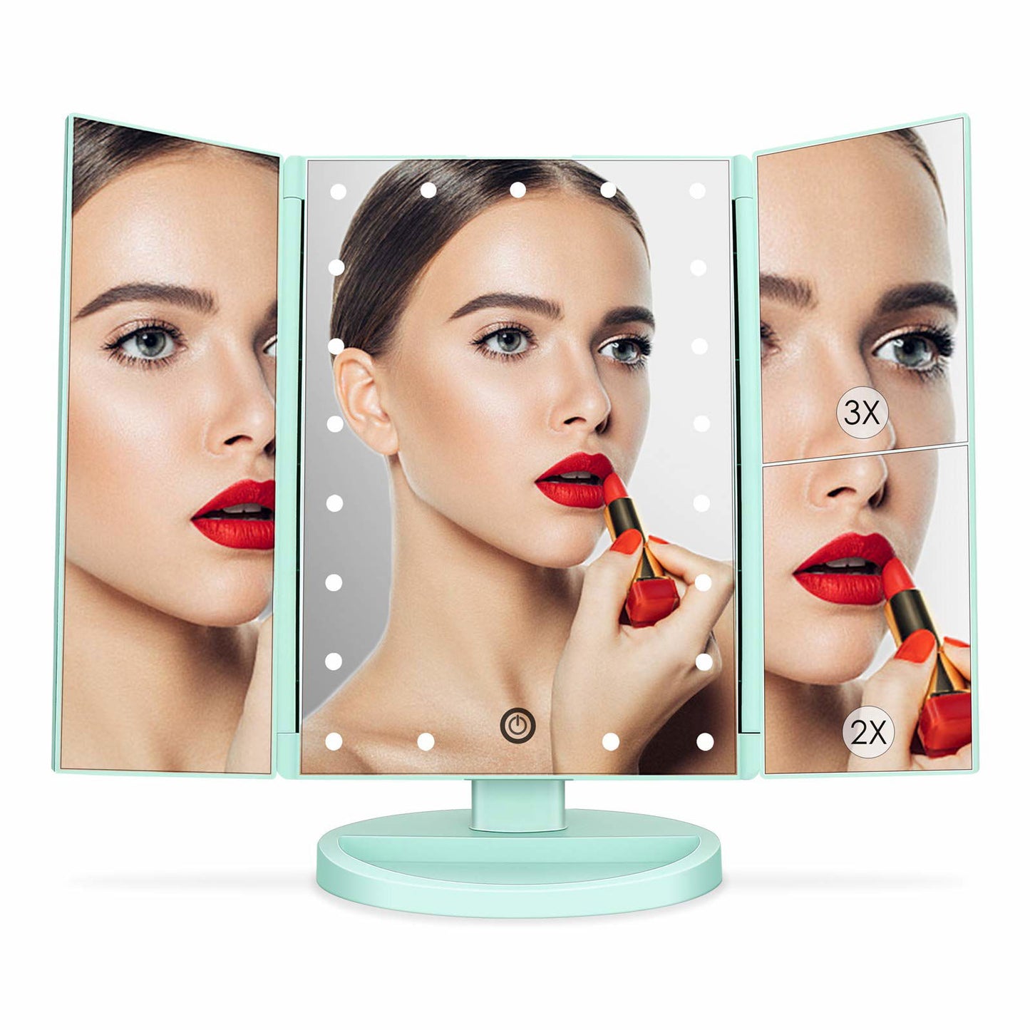 deweisn Dresser Mount Tri-Fold Lighted Vanity Mirror with 21 LED Lights, Touch Screen and 3X/2X/1X Magnification, Two Power Supply Modes Make Up Mirror,Travel Mirror - DigiVirt