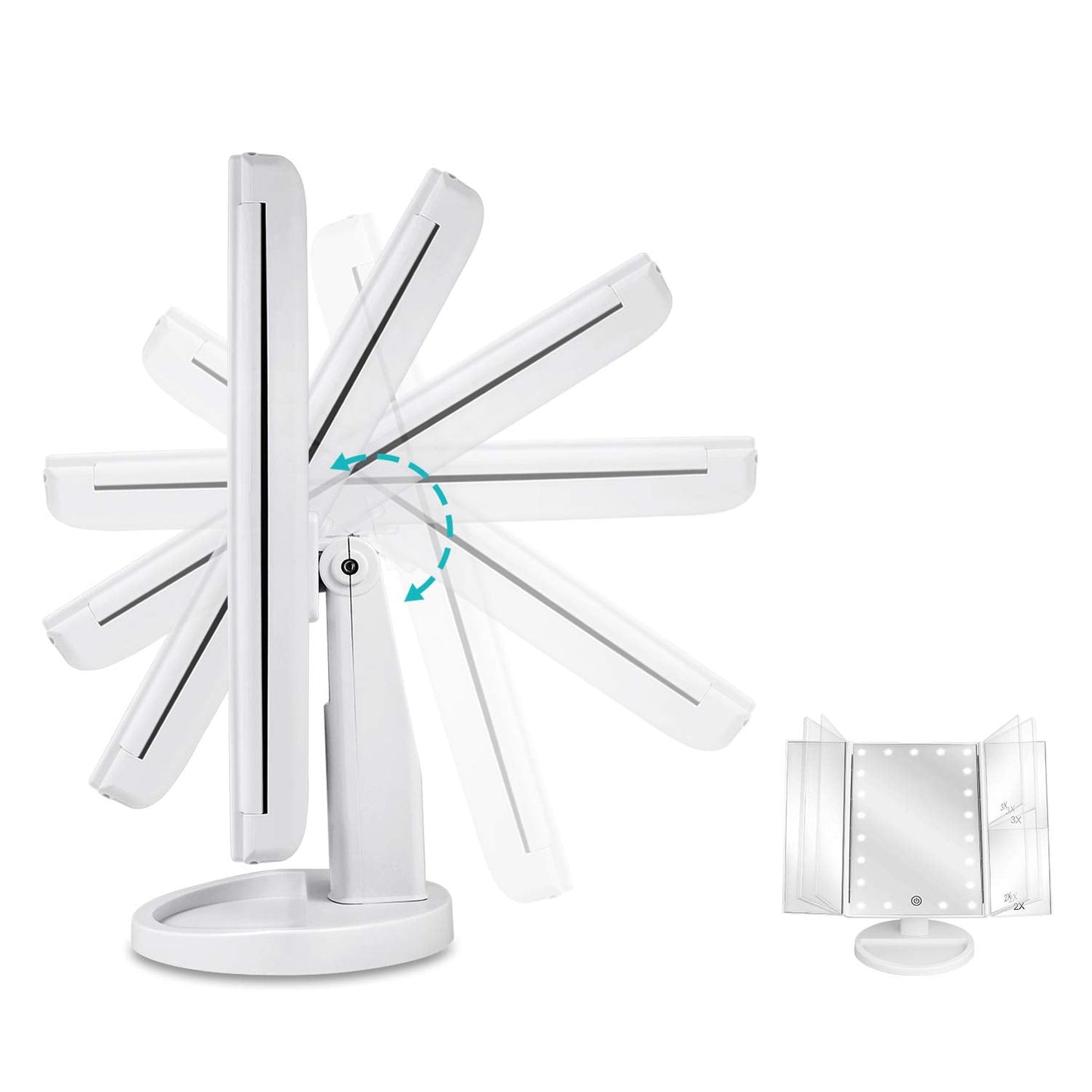 deweisn Dresser Mount Tri-Fold Lighted Vanity Mirror with 21 LED Lights, Touch Screen and 3X/2X/1X Magnification, Two Power Supply Modes Make Up Mirror,Travel Mirror - DigiVirt