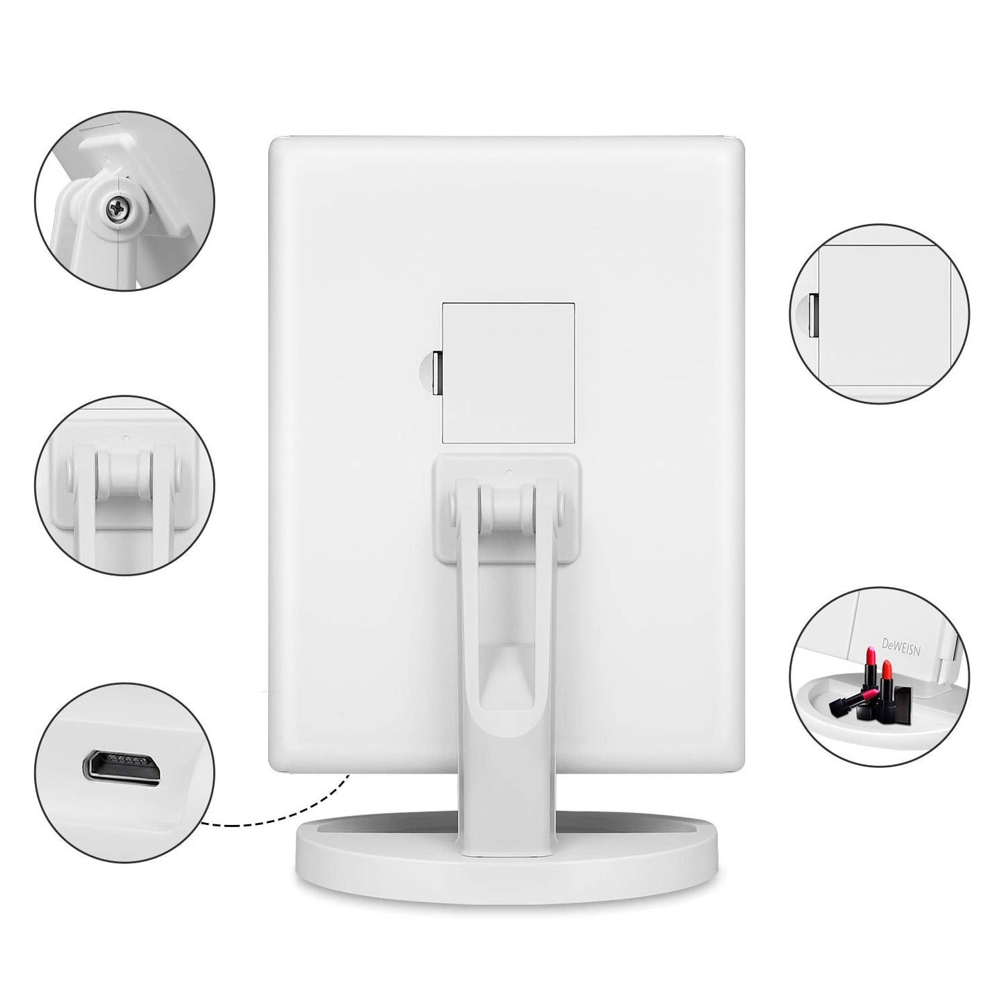 deweisn Dresser Mount Tri-Fold Lighted Vanity Mirror with 21 LED Lights, Touch Screen and 3X/2X/1X Magnification, Two Power Supply Modes Make Up Mirror,Travel Mirror - DigiVirt