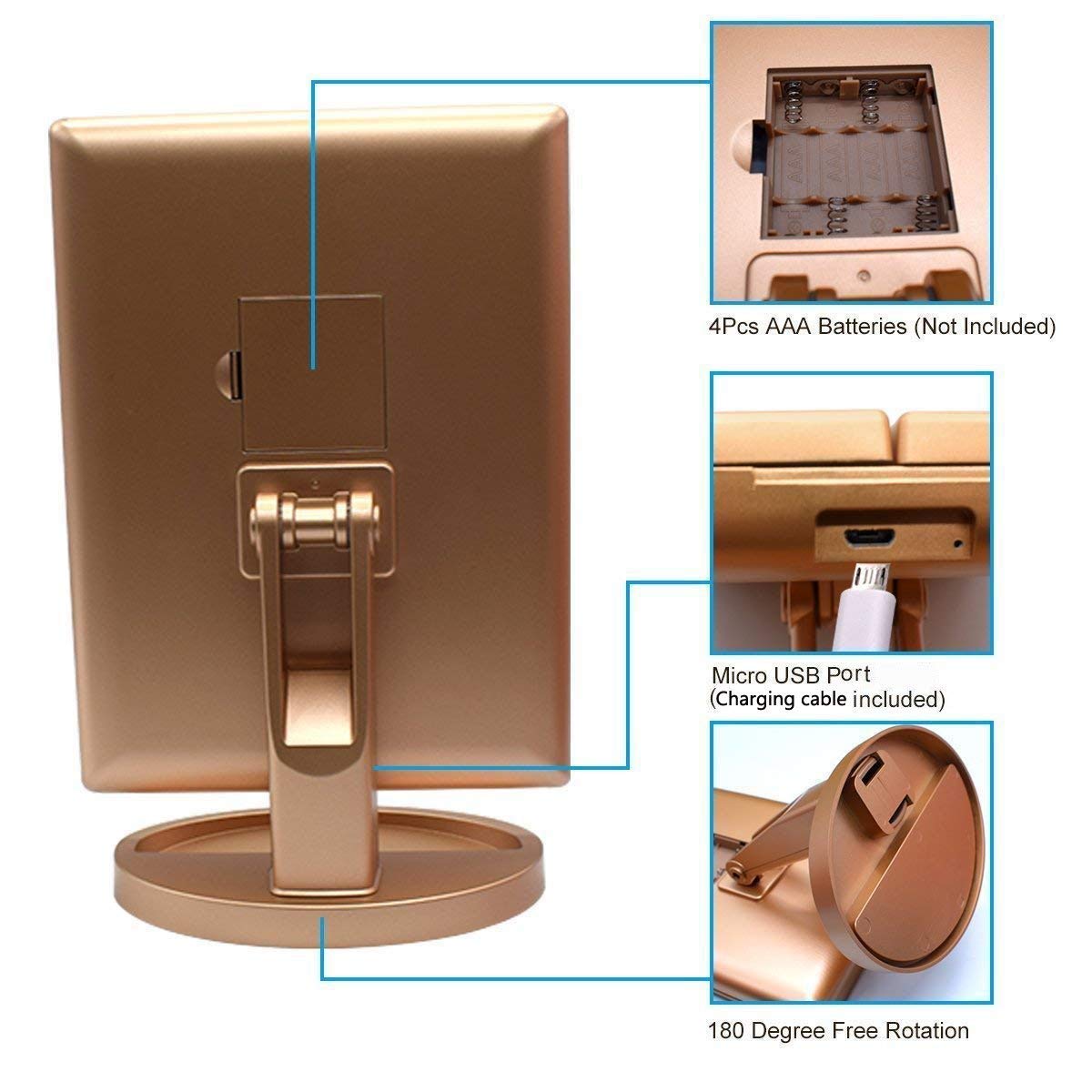deweisn Dresser Mount Tri-Fold Lighted Vanity Mirror with 21 LED Lights, Touch Screen and 3X/2X/1X Magnification, Two Power Supply Modes Make Up Mirror,Travel Mirror - DigiVirt