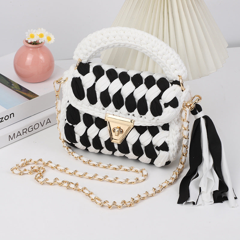 HyunA same style finished hand-woven cloth bag women's crossbody bag chain