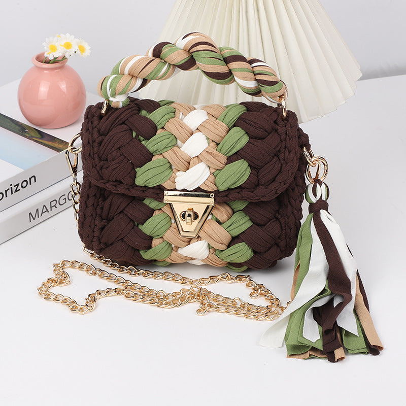 HyunA same style finished hand-woven cloth bag women's crossbody bag chain