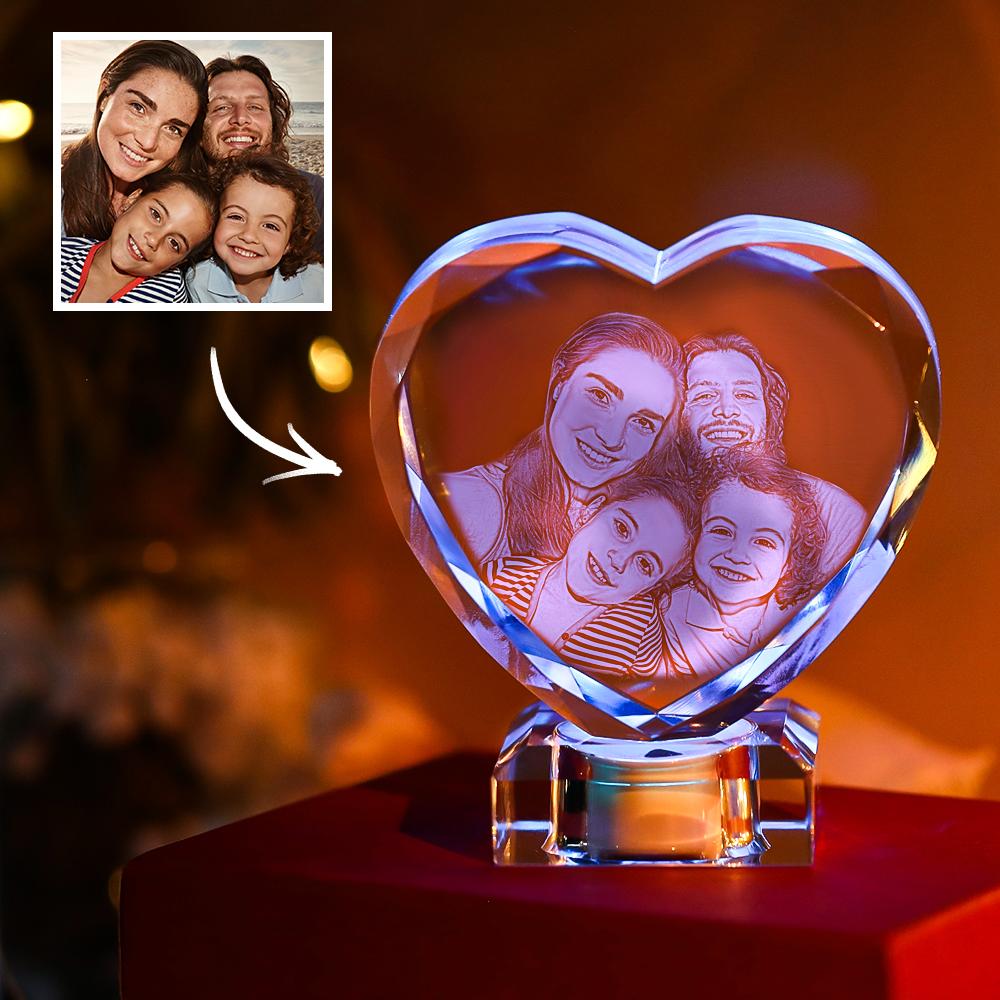 3D Laser Engraved Heart Crystal Photo Frame with Light Up LED Base - DigiVirt