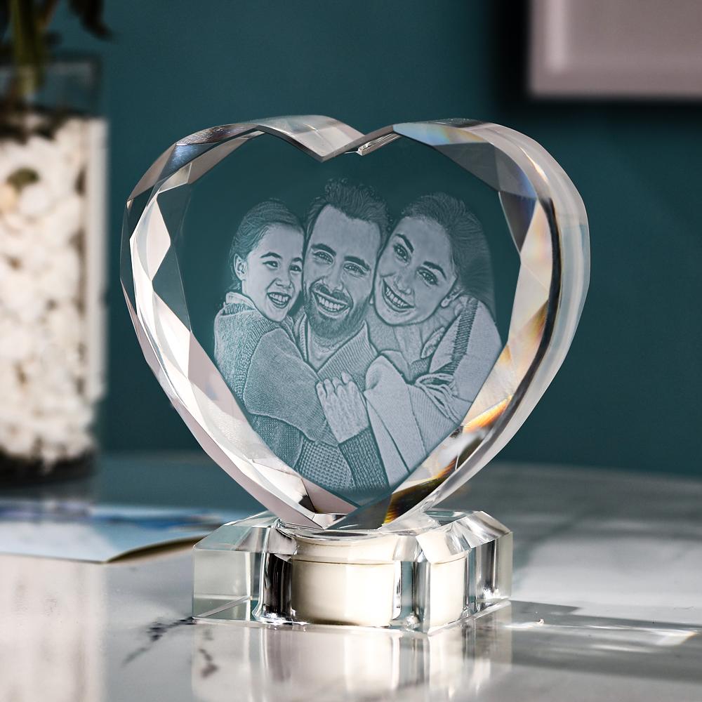 3D Laser Engraved Heart Crystal Photo Frame with Light Up LED Base - DigiVirt
