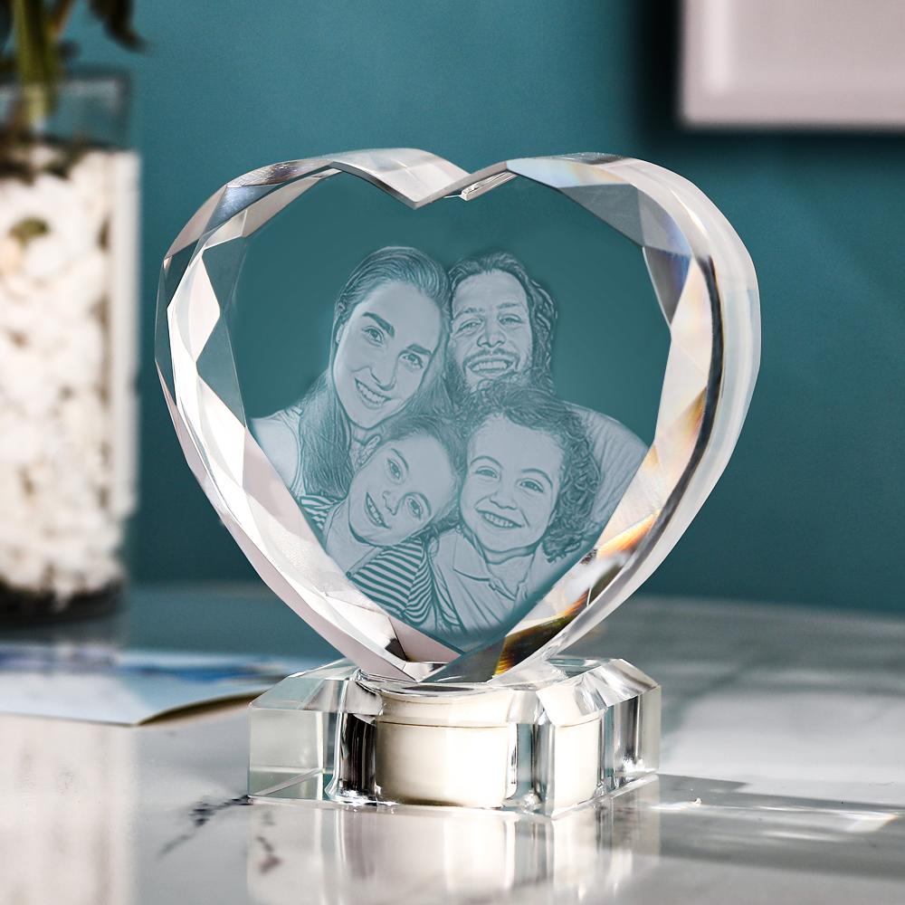3D Laser Engraved Heart Crystal Photo Frame with Light Up LED Base - DigiVirt