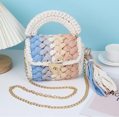HyunA same style finished hand-woven cloth bag women's crossbody bag chain