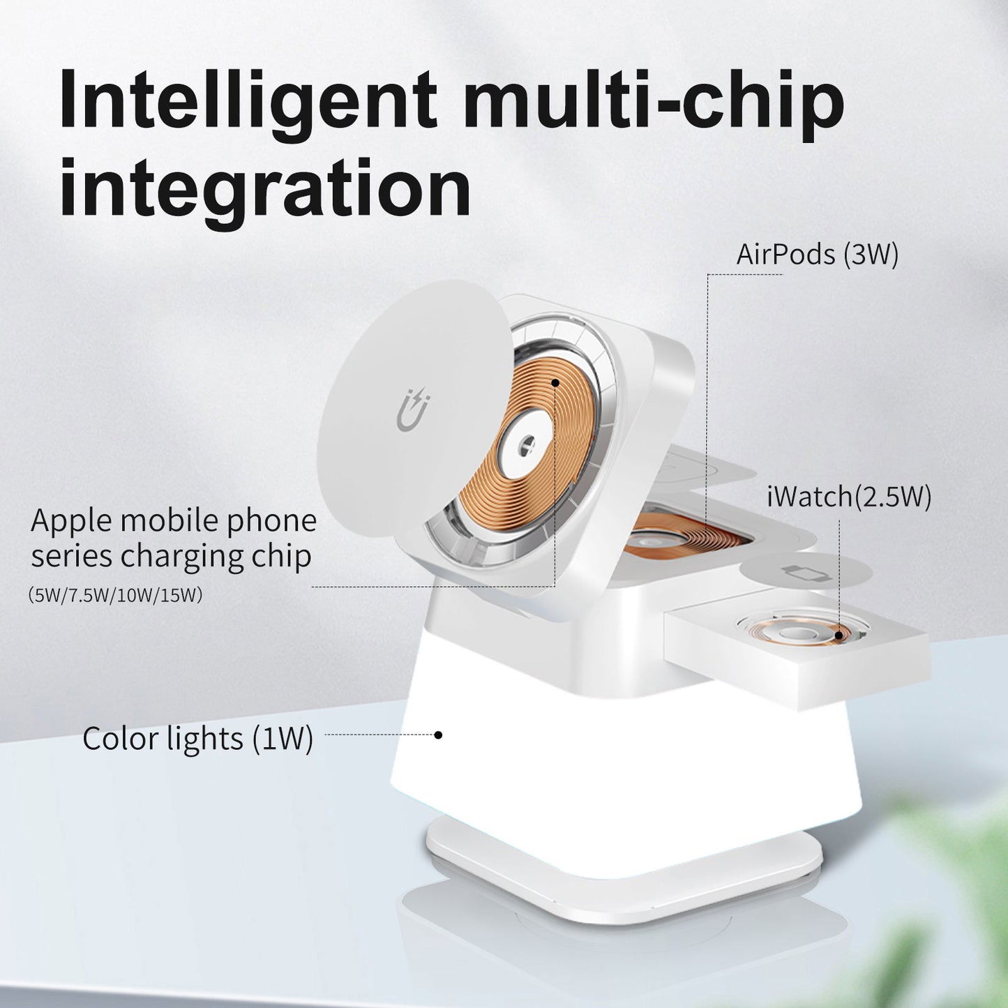 4 In 1 Rotatable Colorful Lighting Wireless Charger Stand For Phone 15 14 13 12 Pro Max 8 7 Holder Magnetic Fast Charging Station - DigiVirt