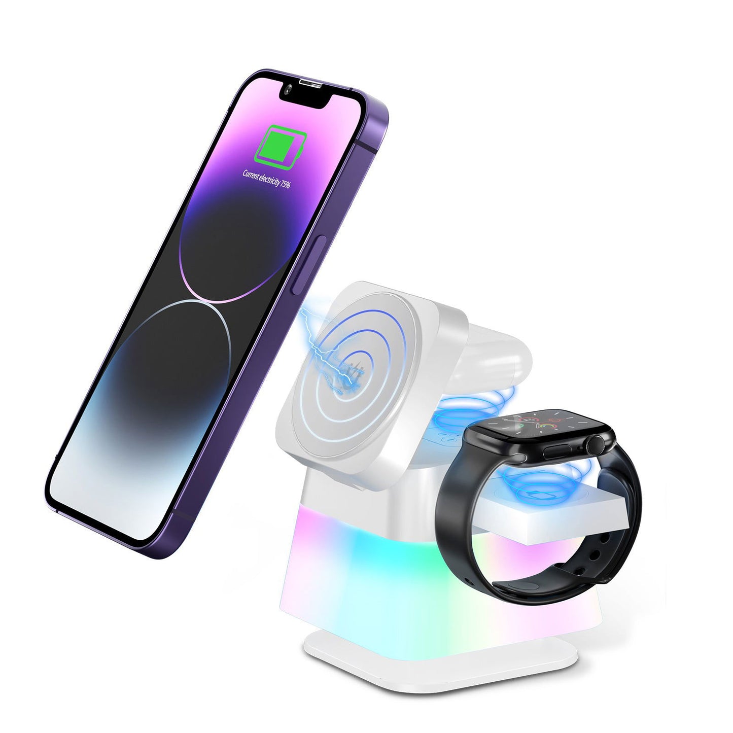 4 In 1 Rotatable Colorful Lighting Wireless Charger Stand For Phone 15 14 13 12 Pro Max 8 7 Holder Magnetic Fast Charging Station - DigiVirt