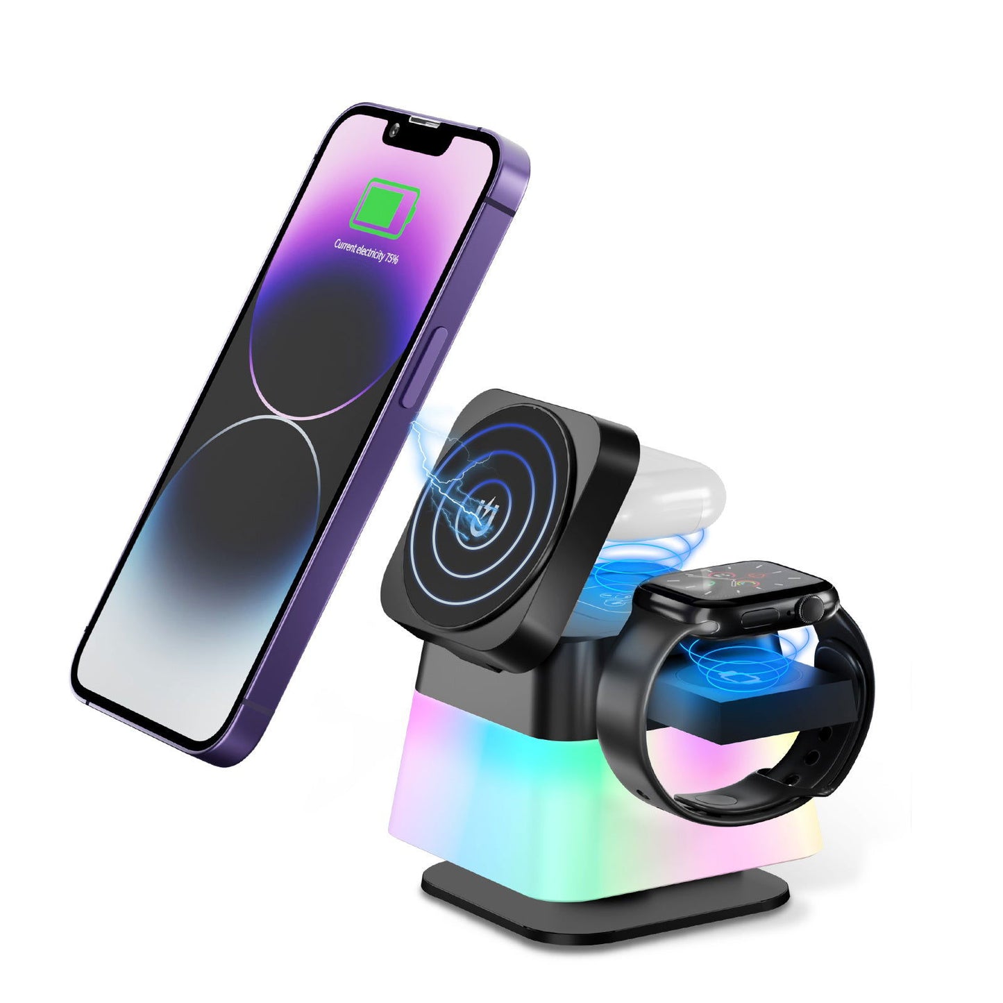 4 In 1 Rotatable Colorful Lighting Wireless Charger Stand For Phone 15 14 13 12 Pro Max 8 7 Holder Magnetic Fast Charging Station - DigiVirt