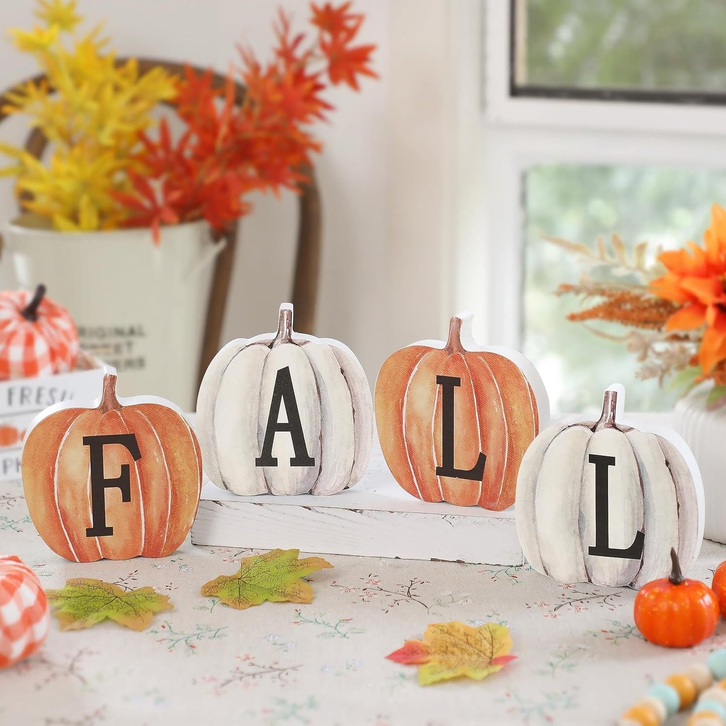 4 Pieces Wooden Three-Dimensional Pumpkin Brand Thanksgiving Decorative Board Creative Cartoon Letters Autumn Logo - DigiVirt