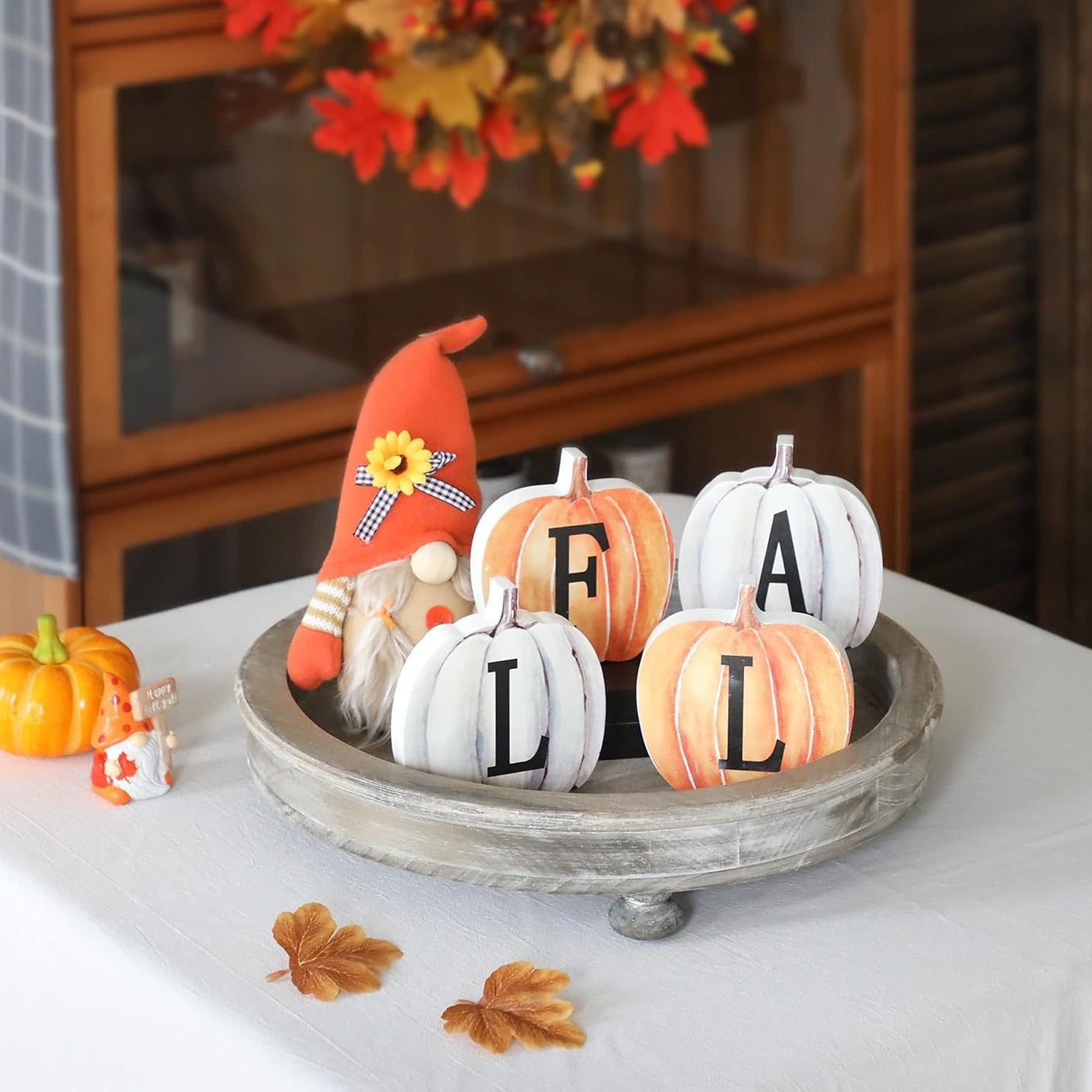 4 Pieces Wooden Three-Dimensional Pumpkin Brand Thanksgiving Decorative Board Creative Cartoon Letters Autumn Logo - DigiVirt