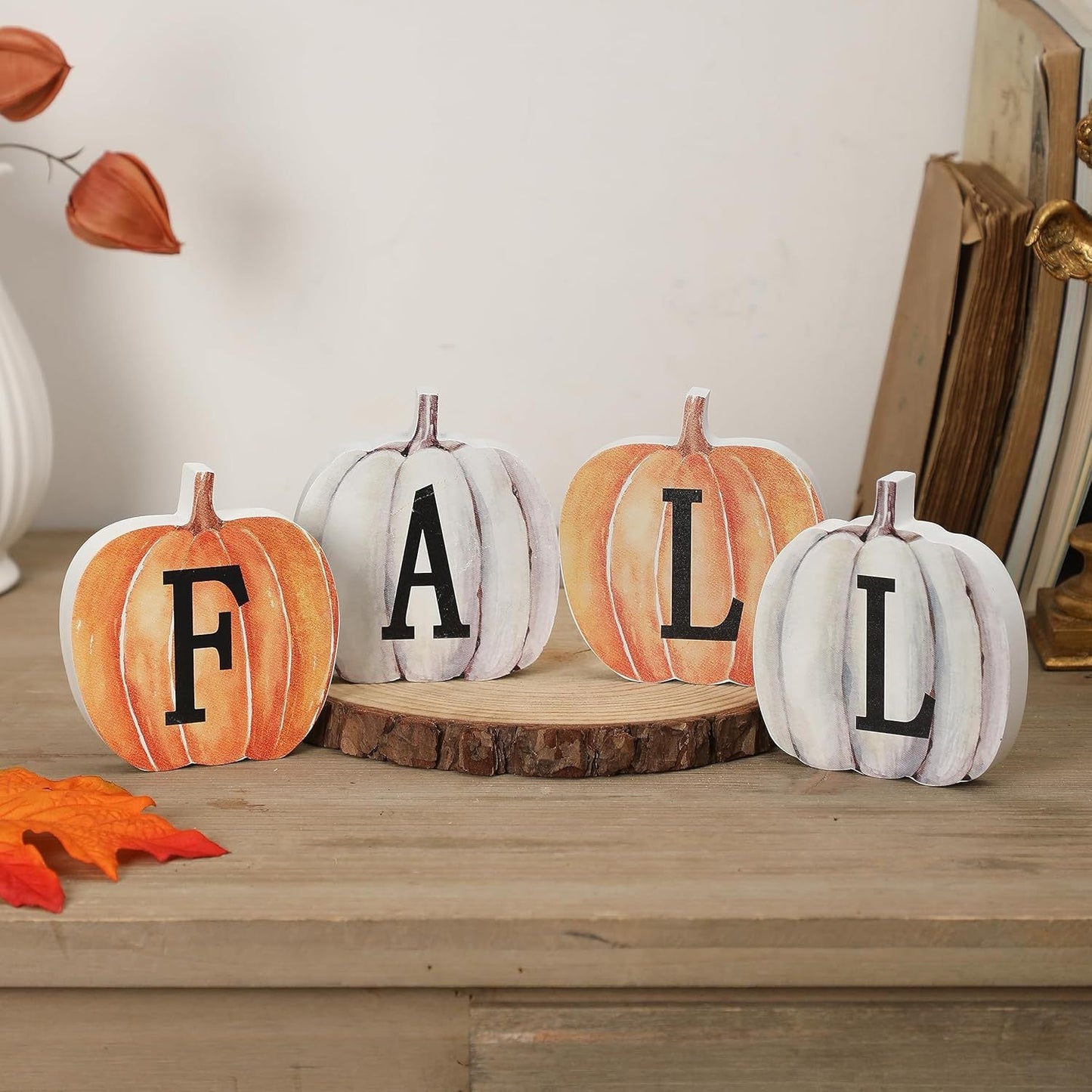 4 Pieces Wooden Three-Dimensional Pumpkin Brand Thanksgiving Decorative Board Creative Cartoon Letters Autumn Logo - DigiVirt