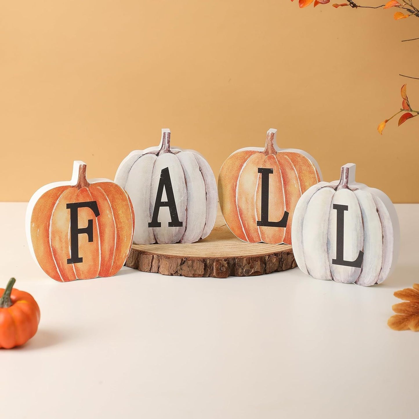 4 Pieces Wooden Three-Dimensional Pumpkin Brand Thanksgiving Decorative Board Creative Cartoon Letters Autumn Logo - DigiVirt