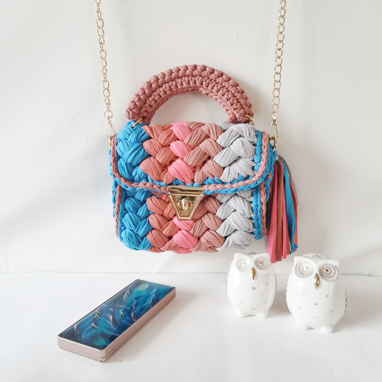 HyunA same style finished hand-woven cloth bag women's crossbody bag chain