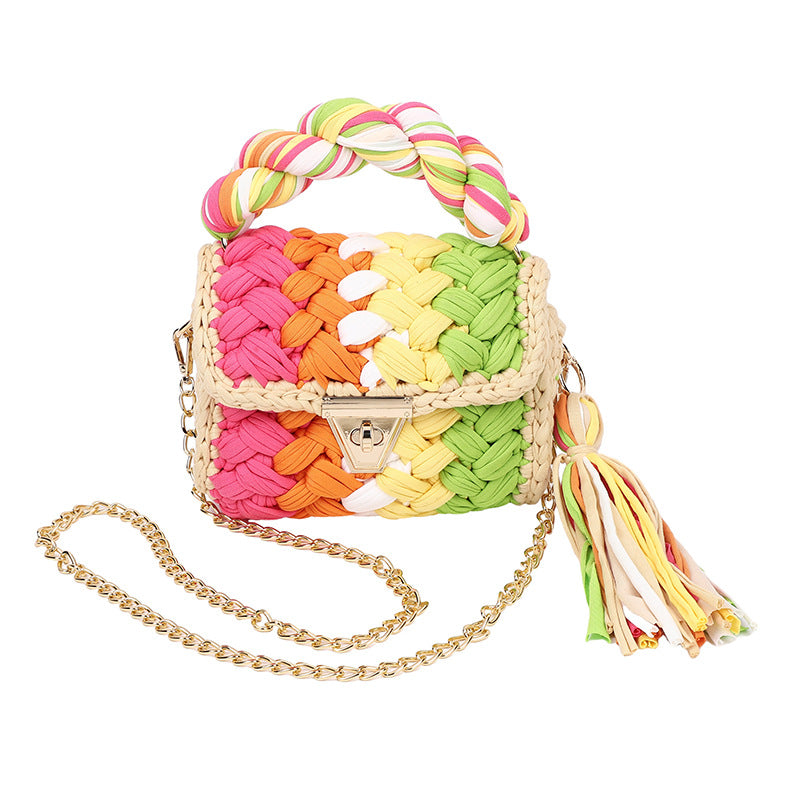 HyunA same style finished hand-woven cloth bag women's crossbody bag chain