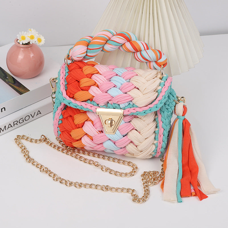 HyunA same style finished hand-woven cloth bag women's crossbody bag chain