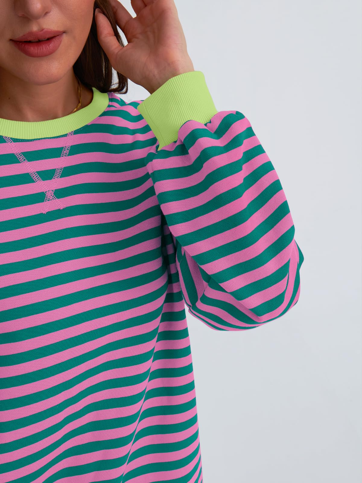 Trendy Queen Oversized Sweatshirt for Women 2024 Fall Crewneck Striped Long Sleeve Shirts Hoodies Preppy Top Y2K Outfits