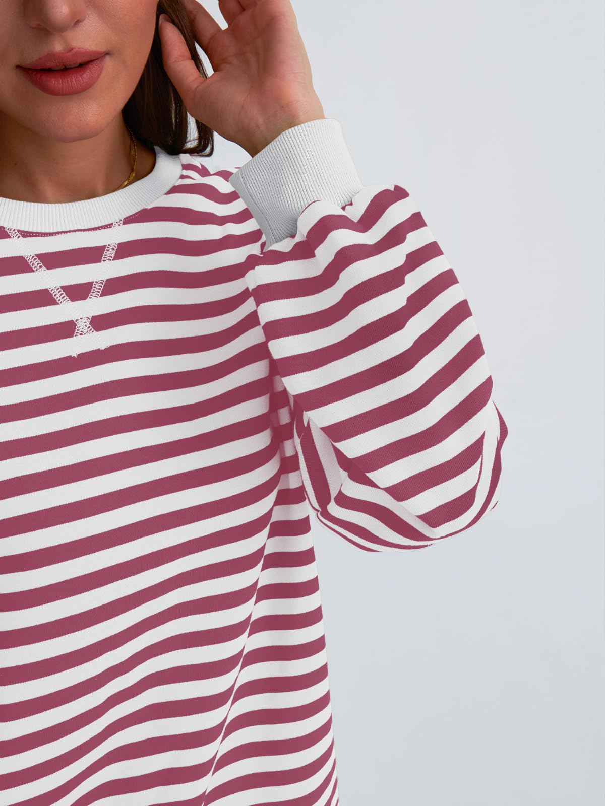 Trendy Queen Oversized Sweatshirt for Women 2024 Fall Crewneck Striped Long Sleeve Shirts Hoodies Preppy Top Y2K Outfits