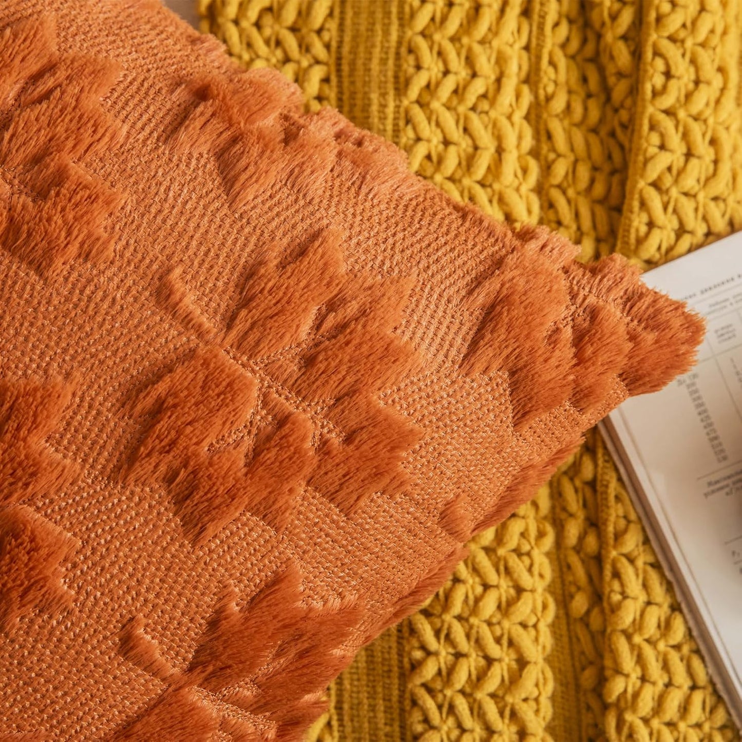 Pumpkin Fall Decorative Throw Pillow Covers 18"x18", Set of 2 Rust Red Soft Faux Fur Pillow Covers for Autumn Harvest, Fluffy Plush Accent Pillow Cases for Farmhouse Couch Cushion Covers