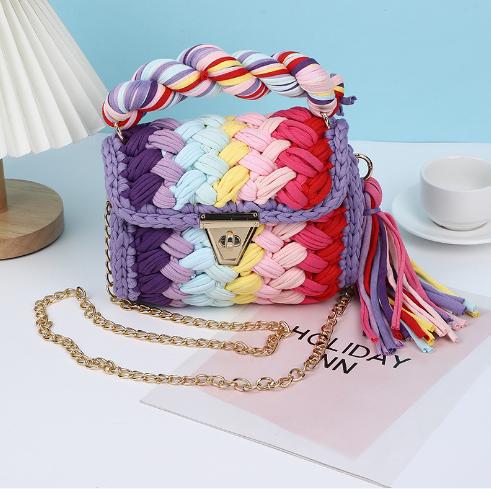 HyunA same style finished hand-woven cloth bag women's crossbody bag chain