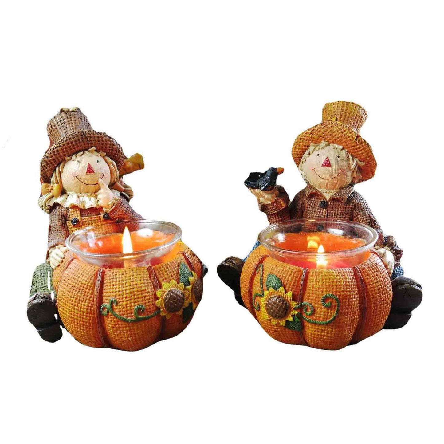 Autumn Harvest Festival Thanksgiving Party Holiday Scene Layout Resin Pumpkin Scarecrow Candlestick Ornaments - DigiVirt