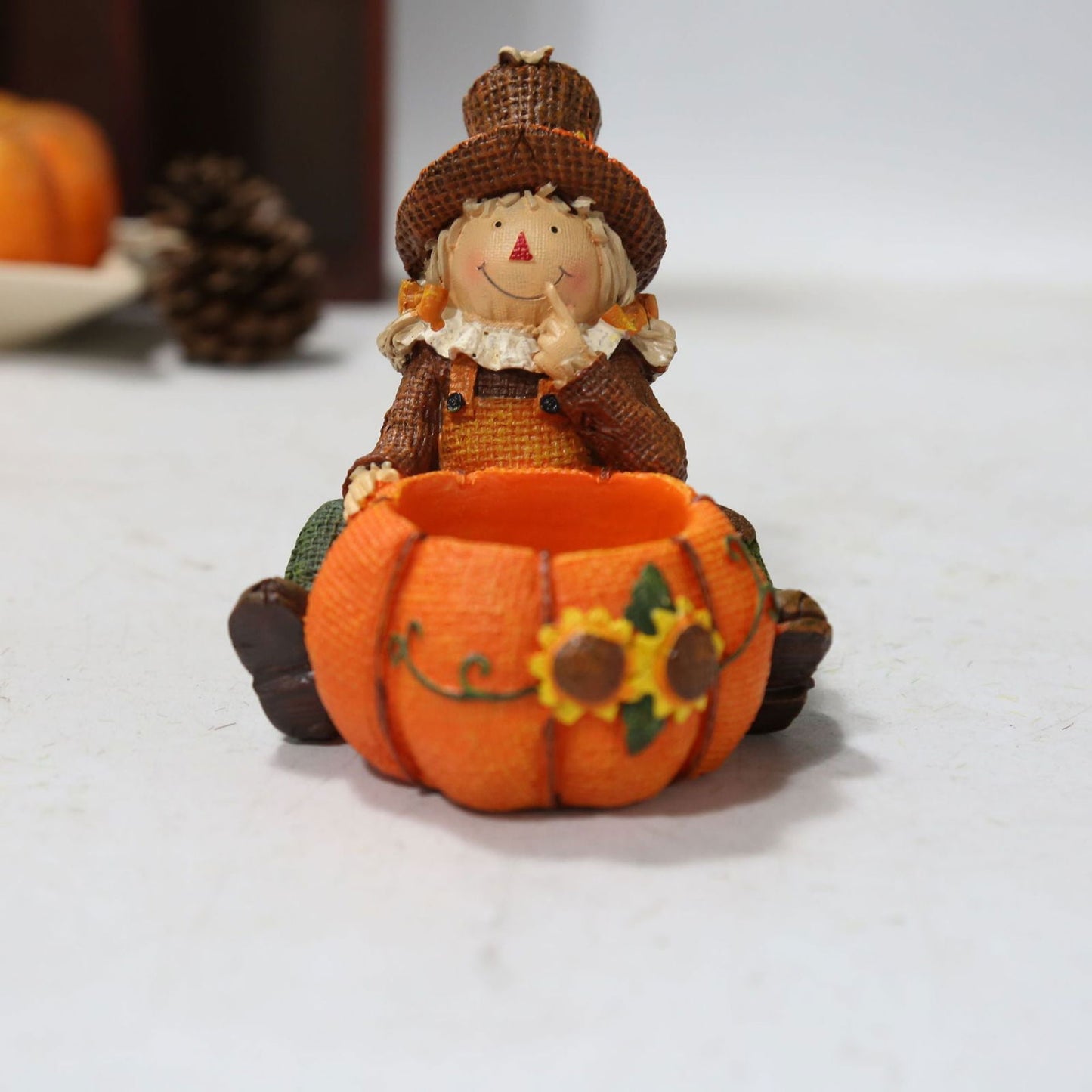 Autumn Harvest Festival Thanksgiving Party Holiday Scene Layout Resin Pumpkin Scarecrow Candlestick Ornaments - DigiVirt