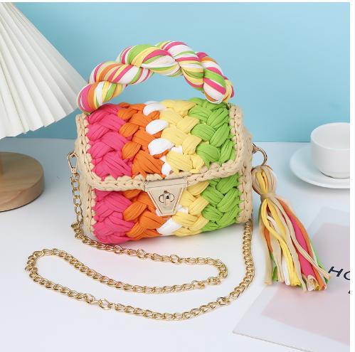 HyunA same style finished hand-woven cloth bag women's crossbody bag chain