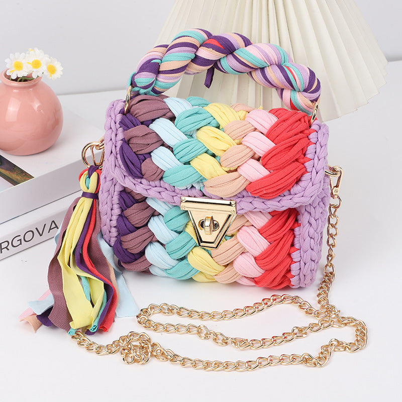 HyunA same style finished hand-woven cloth bag women's crossbody bag chain
