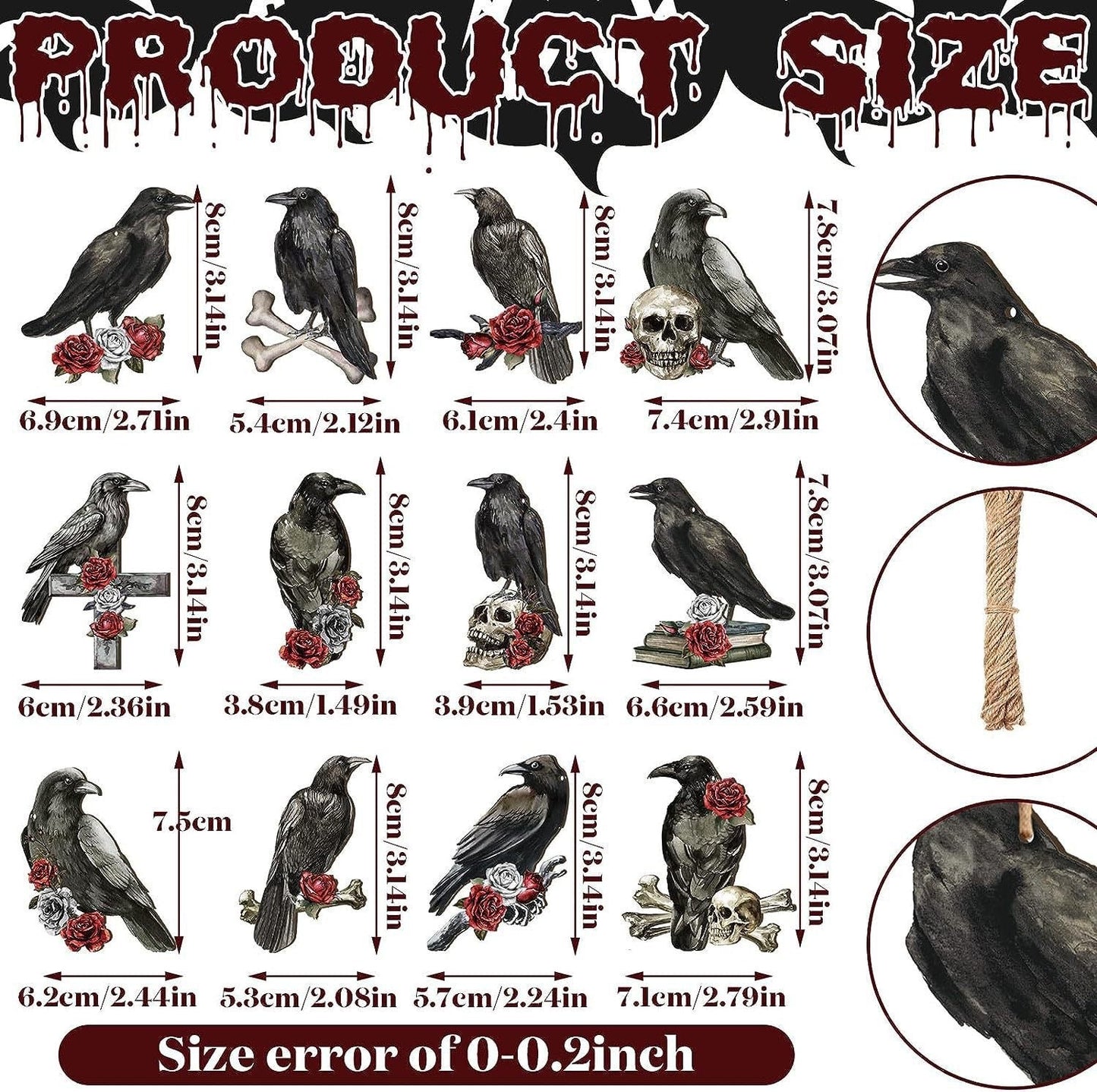 Black Crows Wood Halloween Hanging Decorations Ghost Festival Atmosphere Party Decorative Props Set of 12 Set of 24 - DigiVirt