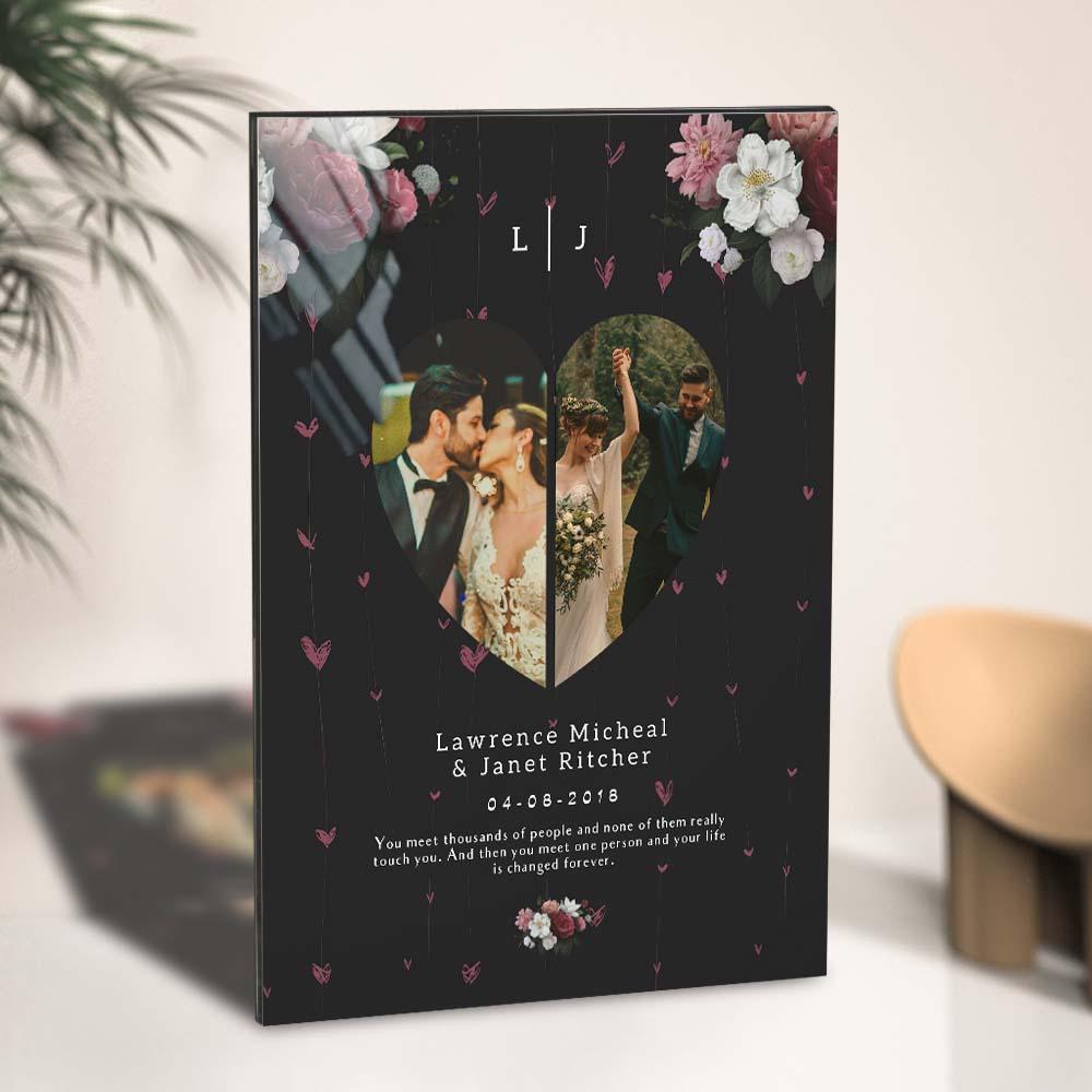 Black Floral Custom Photo Collage gift for Couples Plaque - DigiVirt