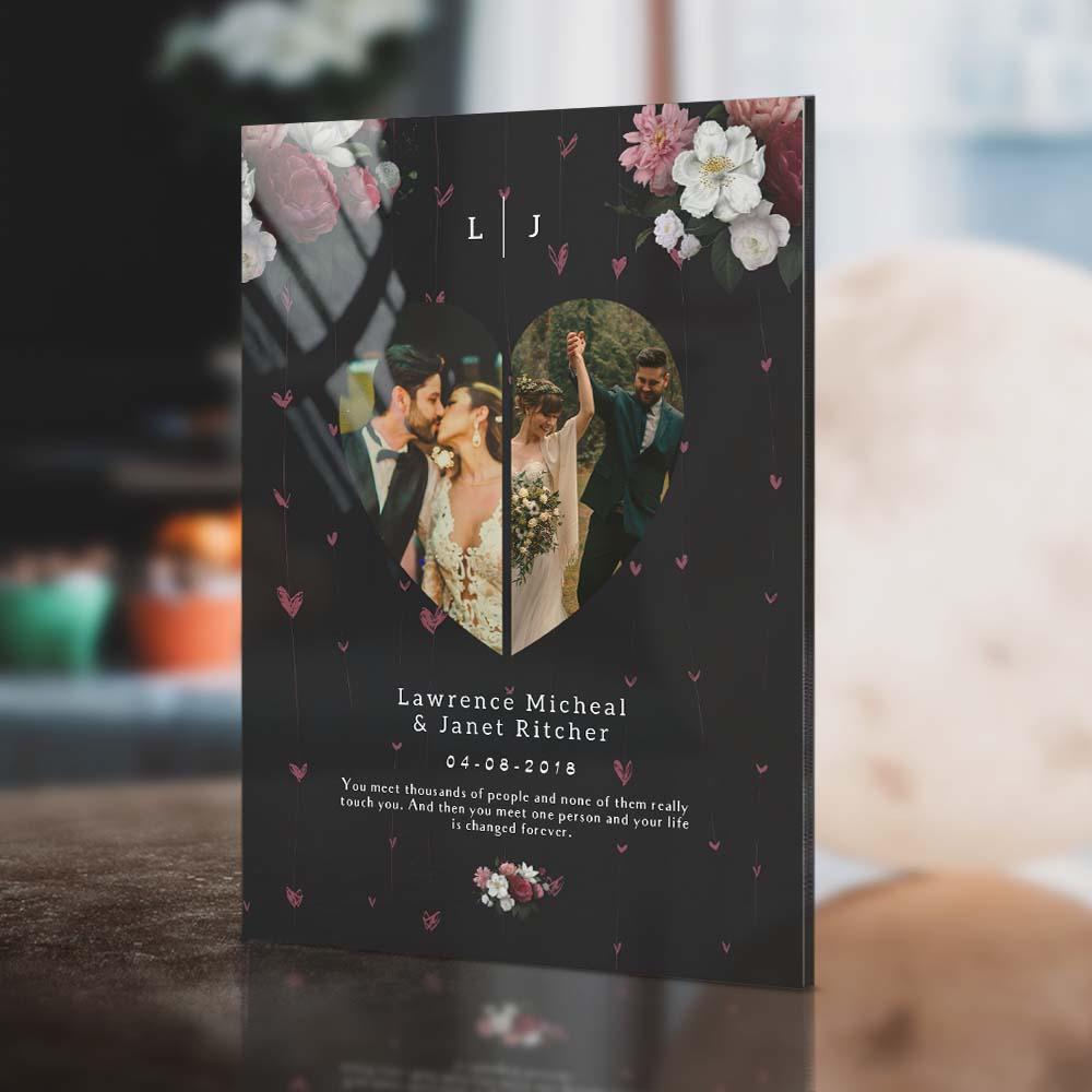 Black Floral Custom Photo Collage gift for Couples Plaque - DigiVirt
