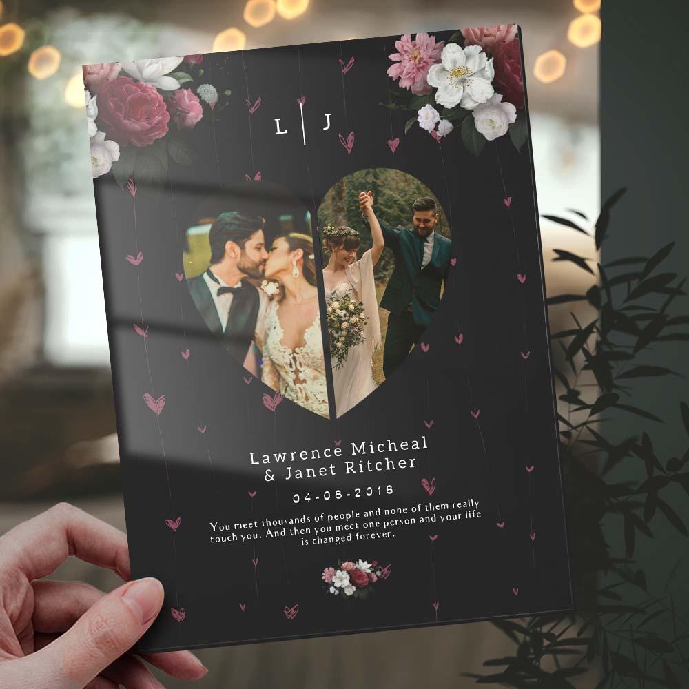 Black Floral Custom Photo Collage gift for Couples Plaque - DigiVirt