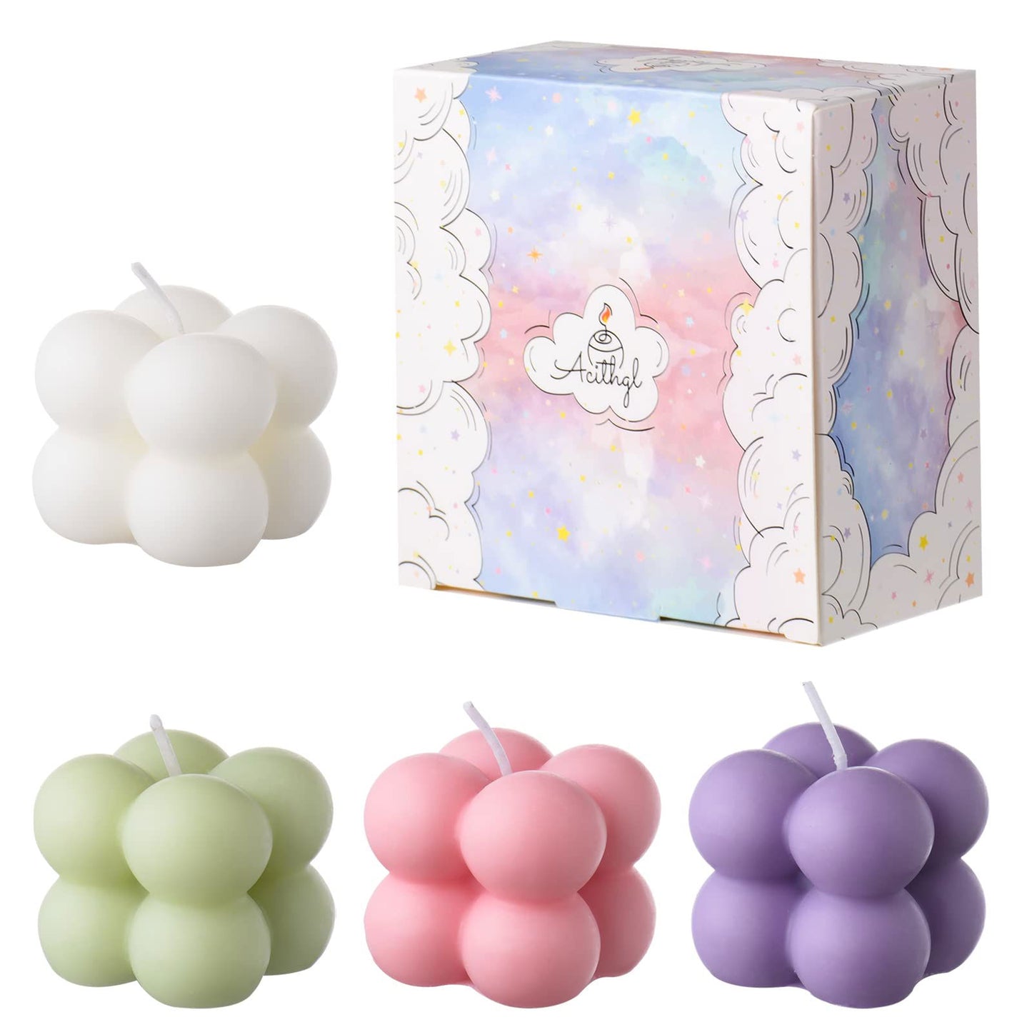 Bubble Candle - Cube Soy Wax Candles, Home Decor Candle, Scented Candle Set 2 Pieces, Home Use and Gifting - DigiVirt