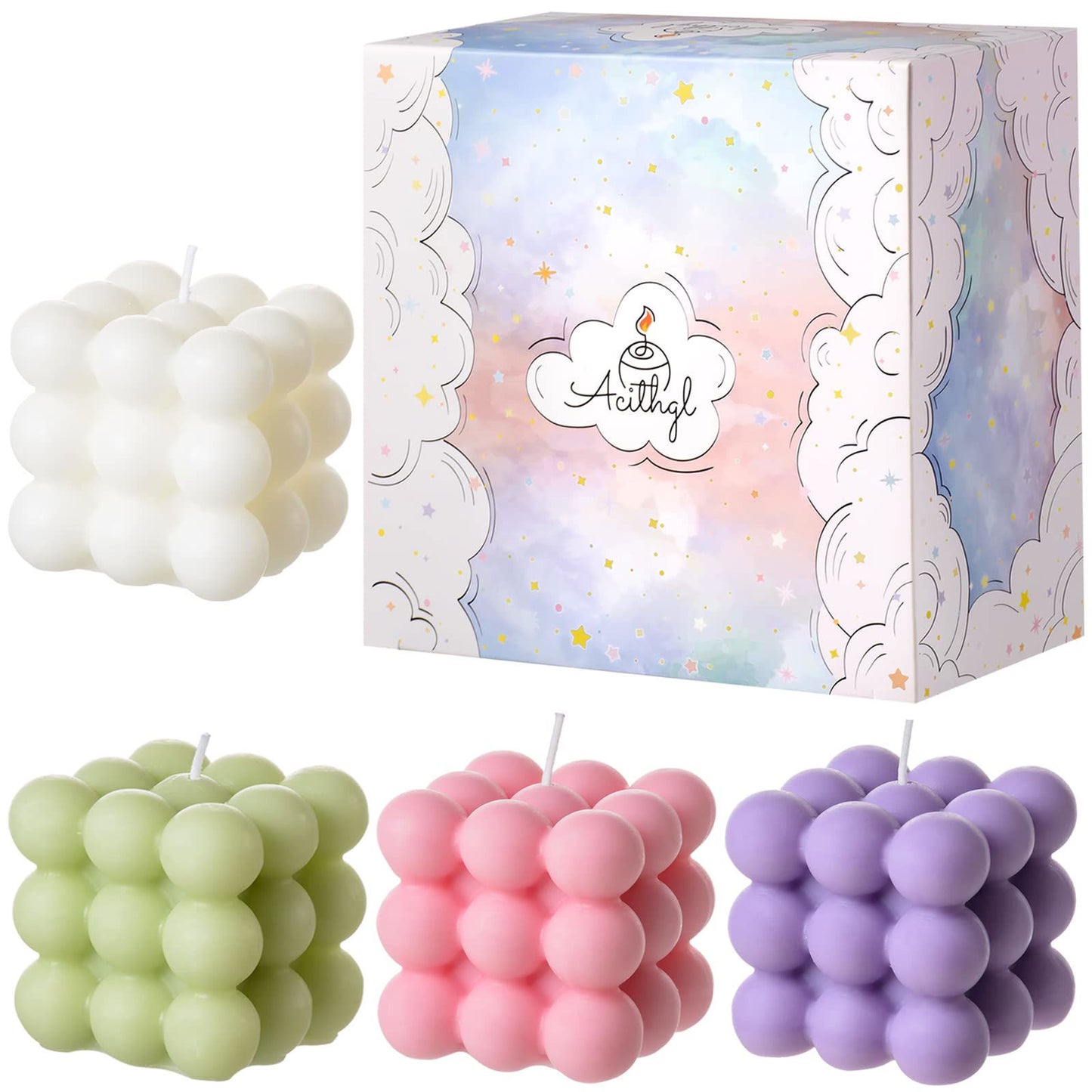 Bubble Candle - Cube Soy Wax Candles, Home Decor Candle, Scented Candle Set 2 Pieces, Home Use and Gifting - DigiVirt