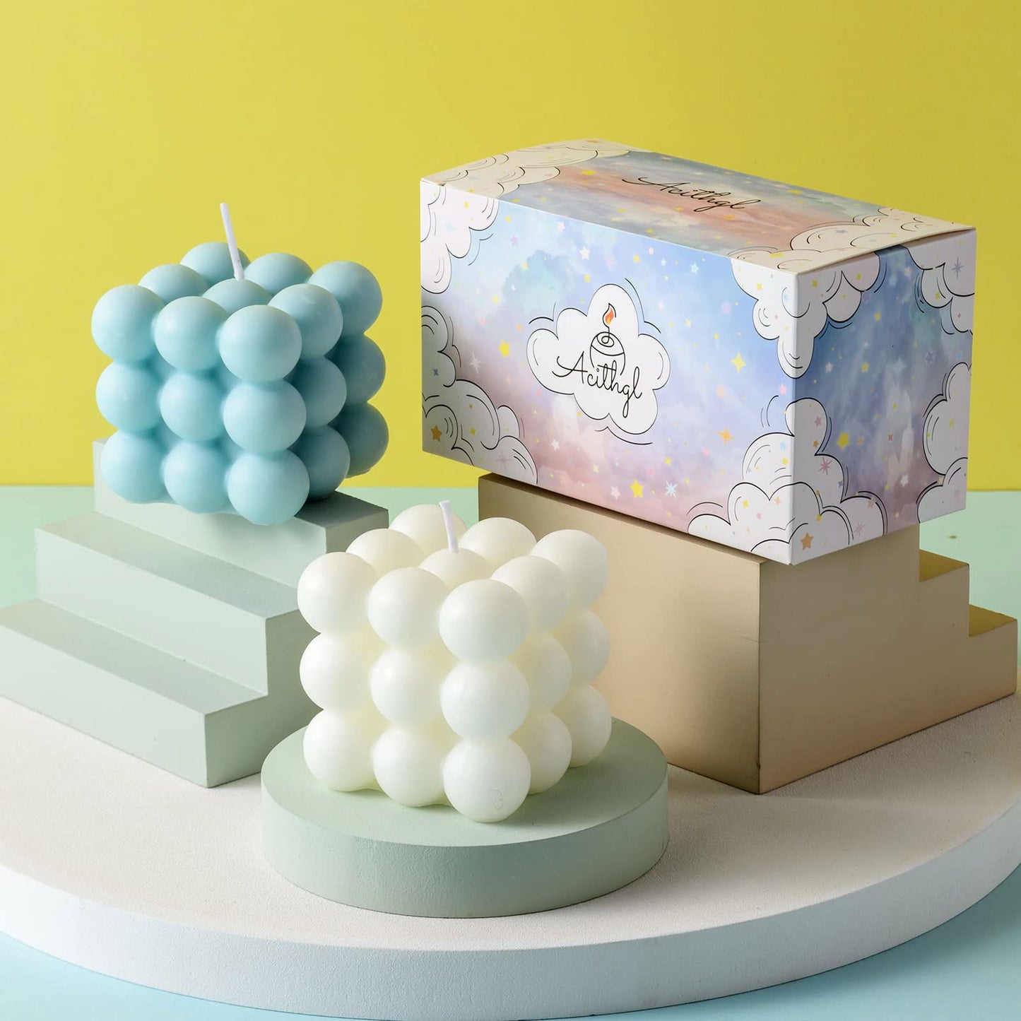 Bubble Candle - Cube Soy Wax Candles, Home Decor Candle, Scented Candle Set 2 Pieces, Home Use and Gifting - DigiVirt