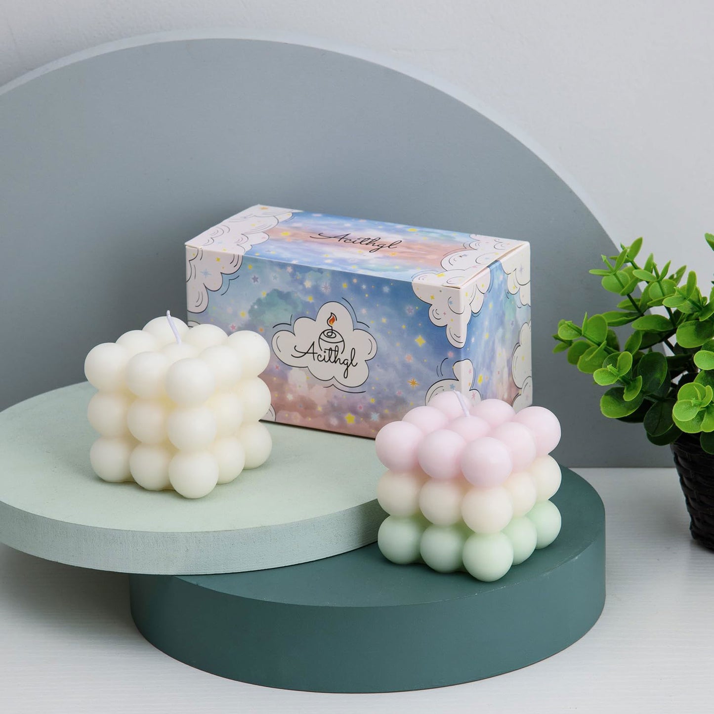 Bubble Candle - Cube Soy Wax Candles, Home Decor Candle, Scented Candle Set 2 Pieces, Home Use and Gifting - DigiVirt
