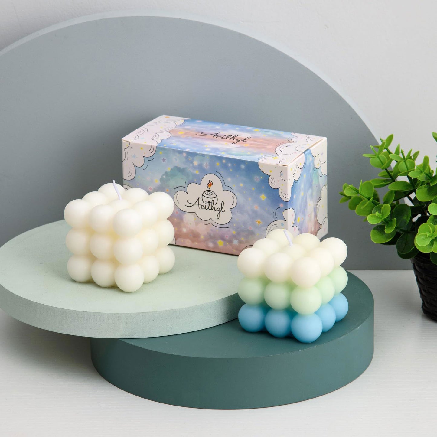 Bubble Candle - Cube Soy Wax Candles, Home Decor Candle, Scented Candle Set 2 Pieces, Home Use and Gifting - DigiVirt