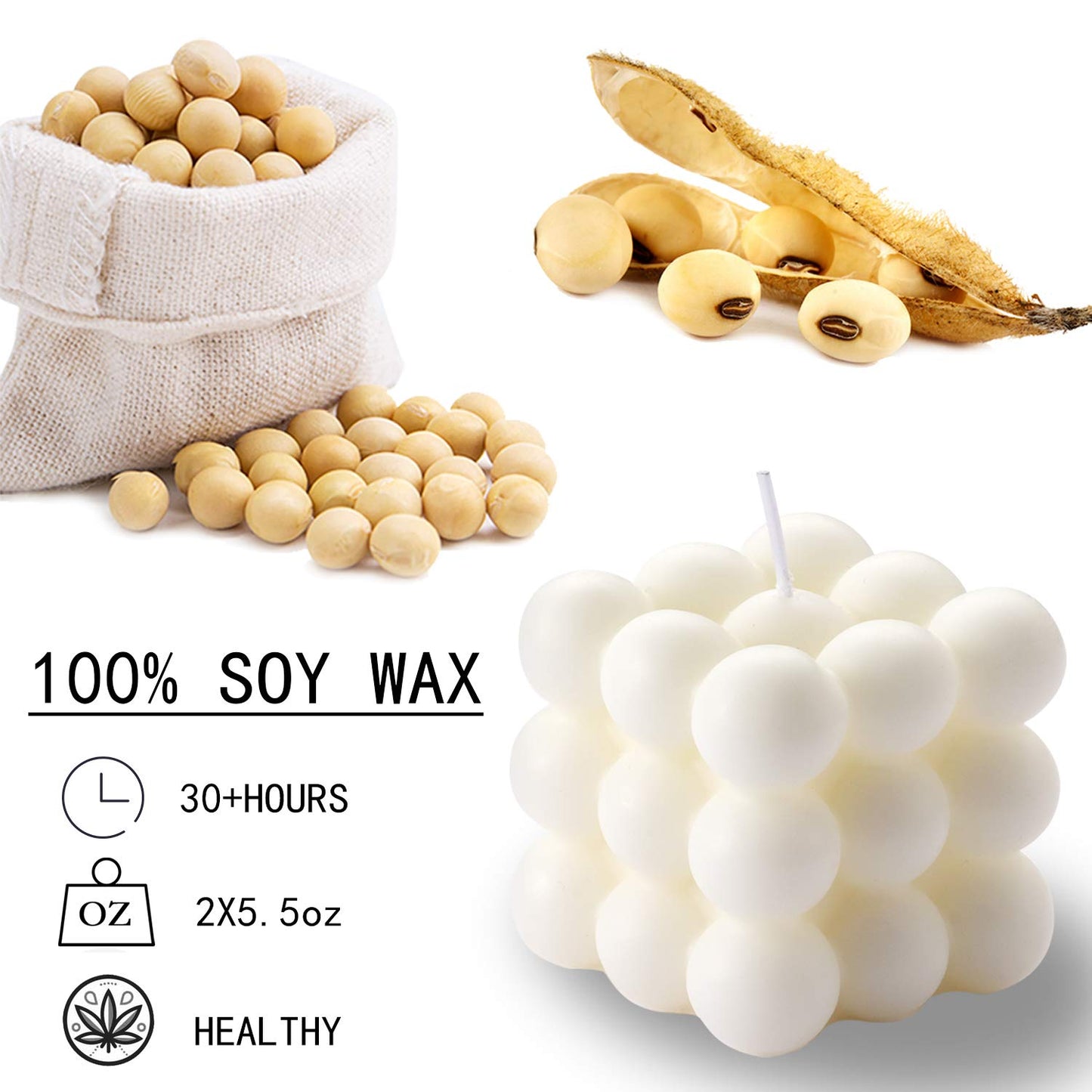 Bubble Candle - Cube Soy Wax Candles, Home Decor Candle, Scented Candle Set 2 Pieces, Home Use and Gifting - DigiVirt