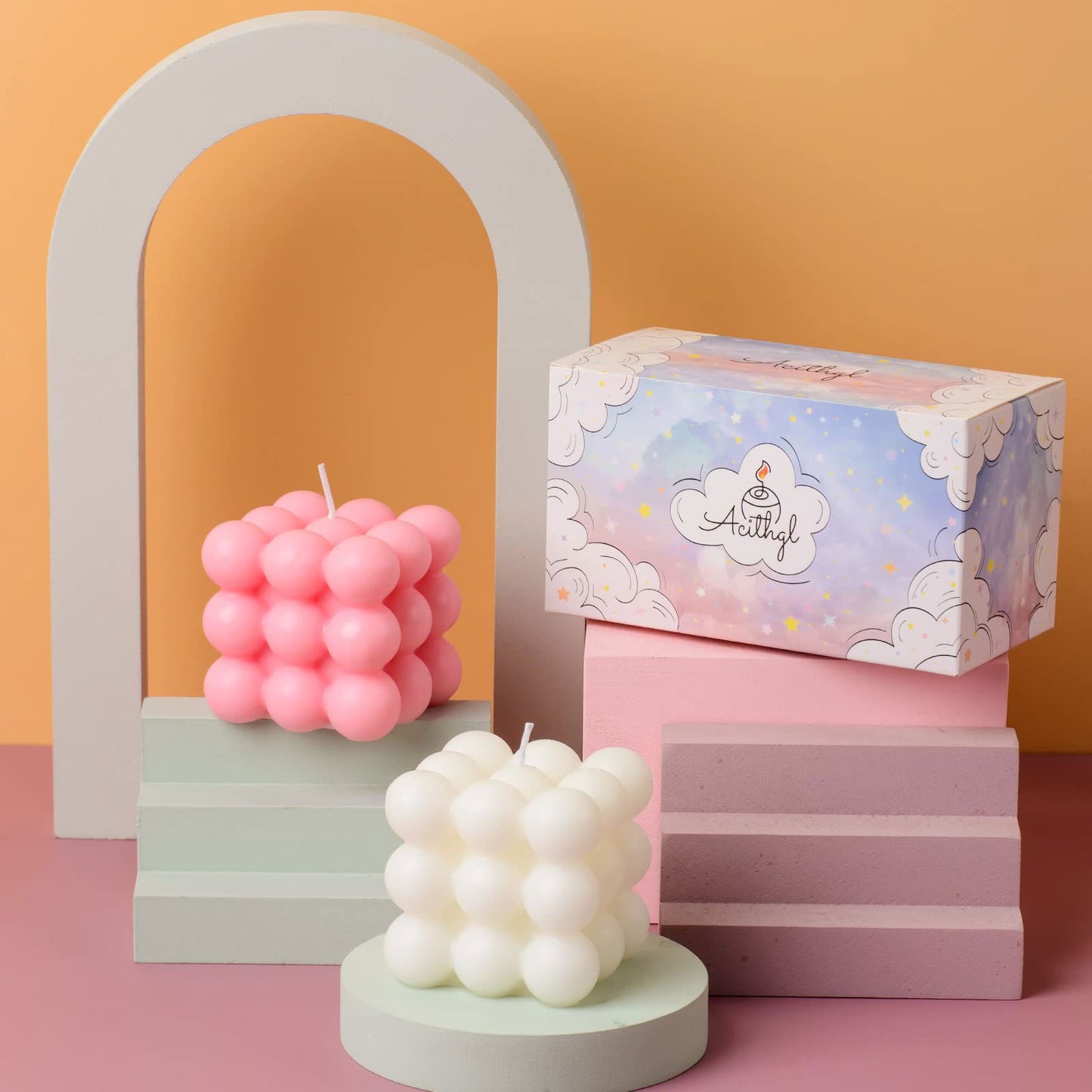 Bubble Candle - Cube Soy Wax Candles, Home Decor Candle, Scented Candle Set 2 Pieces, Home Use and Gifting - DigiVirt