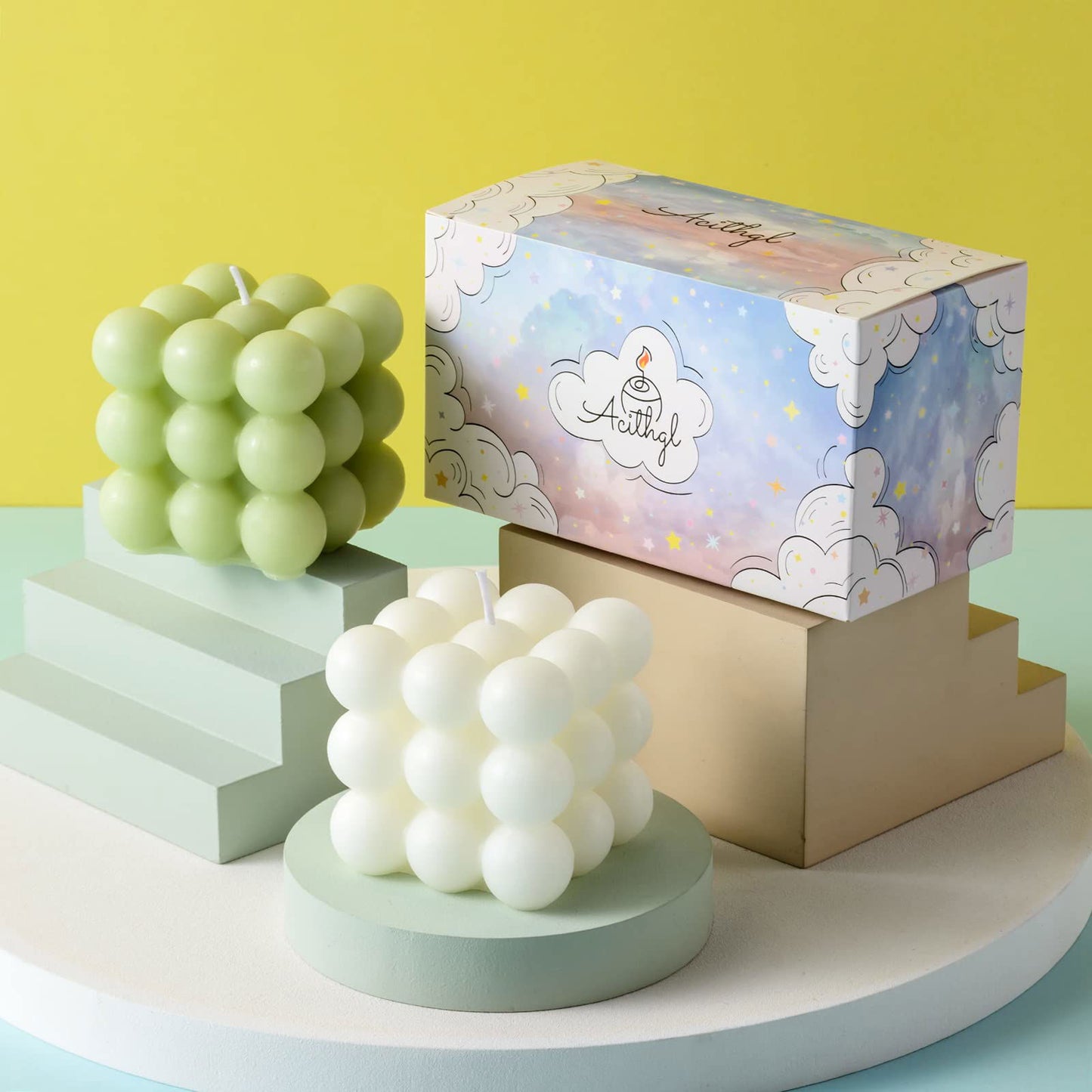 Bubble Candle - Cube Soy Wax Candles, Home Decor Candle, Scented Candle Set 2 Pieces, Home Use and Gifting - DigiVirt