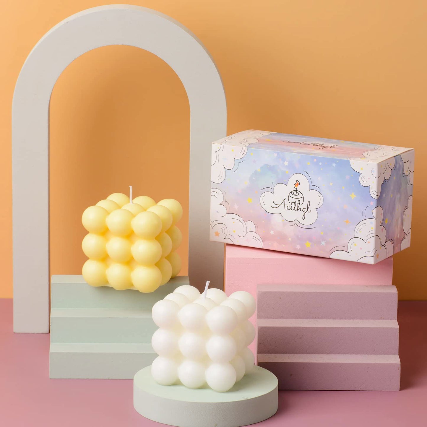 Bubble Candle - Cube Soy Wax Candles, Home Decor Candle, Scented Candle Set 2 Pieces, Home Use and Gifting - DigiVirt