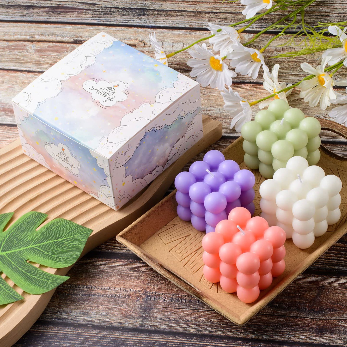 Bubble Candle - Cube Soy Wax Candles, Home Decor Candle, Scented Candle Set 2 Pieces, Home Use and Gifting - DigiVirt