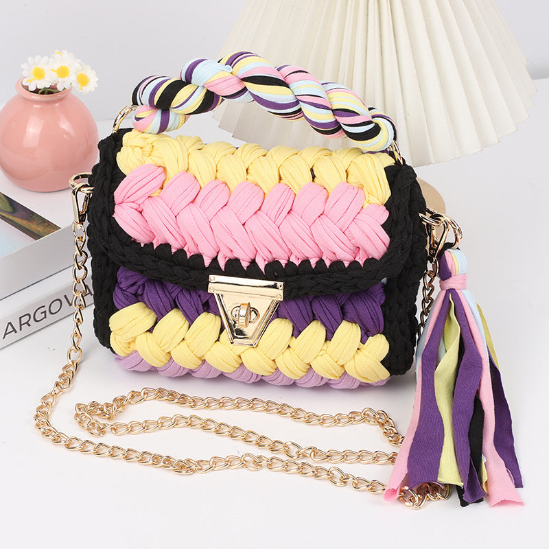 HyunA same style finished hand-woven cloth bag women's crossbody bag chain