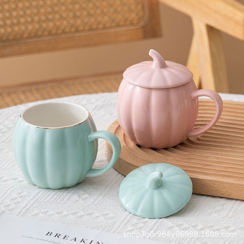 Ceramic Cup Cute Pumpkin Cup With Lid Office Breakfast Cup Mug Coffee Cup Water Cup - DigiVirt